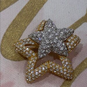 Gold and Silver Star Crystal Brooch